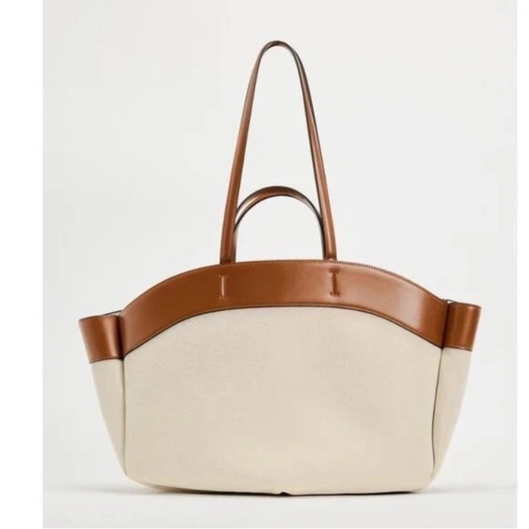 ZARA Elegant Tan and Cream Women's Tote Bag - Picture 1 of 9